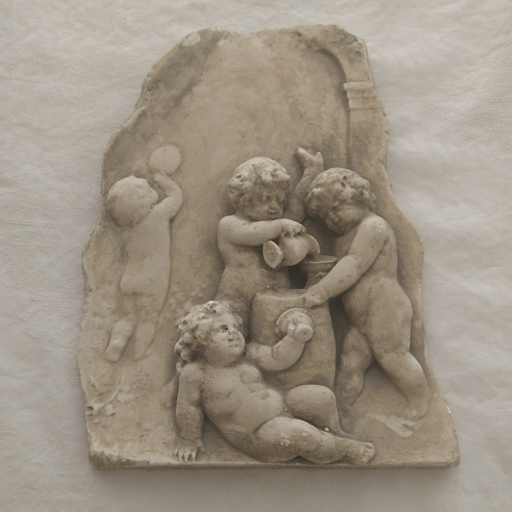 8" x 11" architectural wall fragment plaster Cupids shabby chic cottagecore